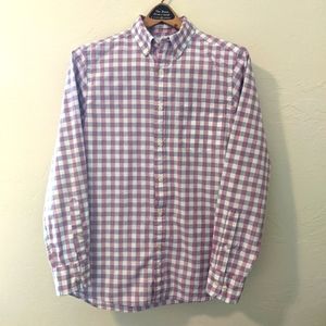 Men's Sonoma button up long sleeve dress shirt small s pink gray cream checkered
